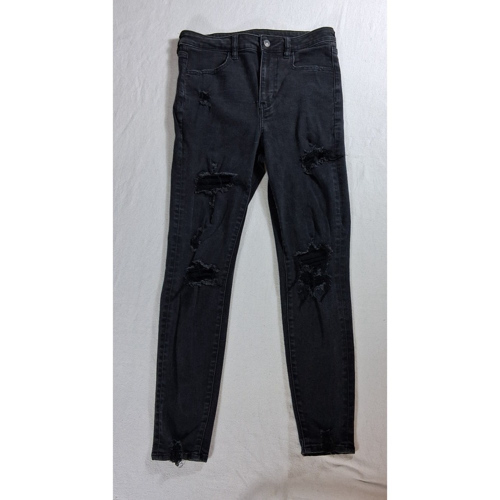 American Eagle Jegging Women's 10 Black Hi-Rise Distressed Next Level Stretch